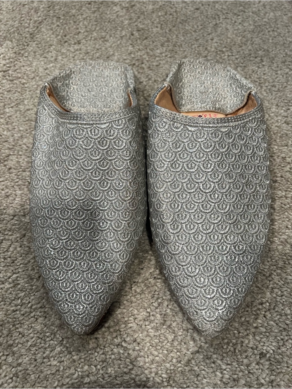 Vintage El Jabry Super Royal Authentic Moroccan Babouche Silver Slippers Size 5
